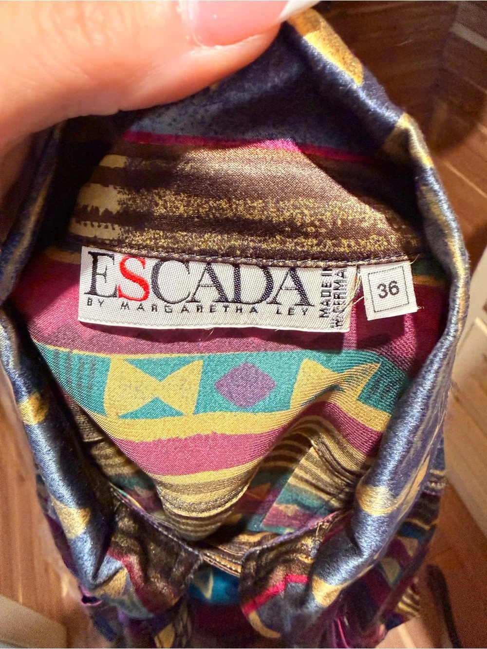 VTG Escada by Margaretha Ley 100% Silk Geometric Blouse